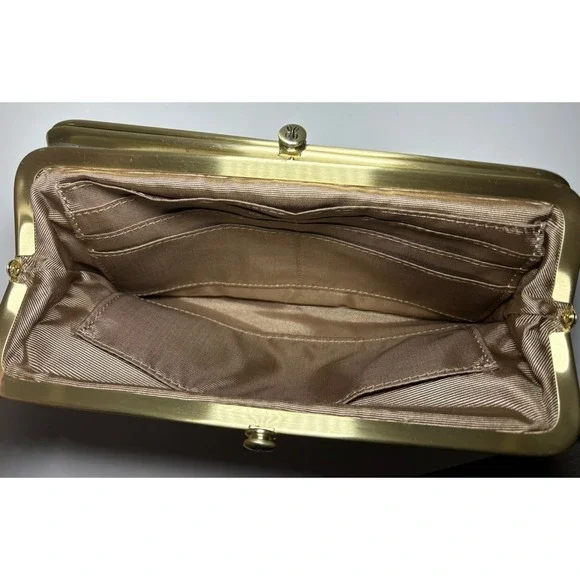 HOBO The Original Lauren Clutch Wallet Gold Exotic Print Suede Leather Money - Picture 4 of 8